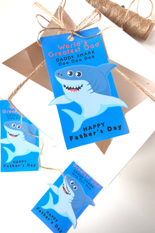 Happy Fathers Day Daddy Shark Gift Tags