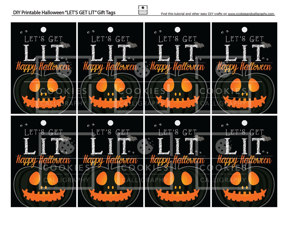 Let's Get Lit Happy Halloween Gift Tags | Printable Gift Tag