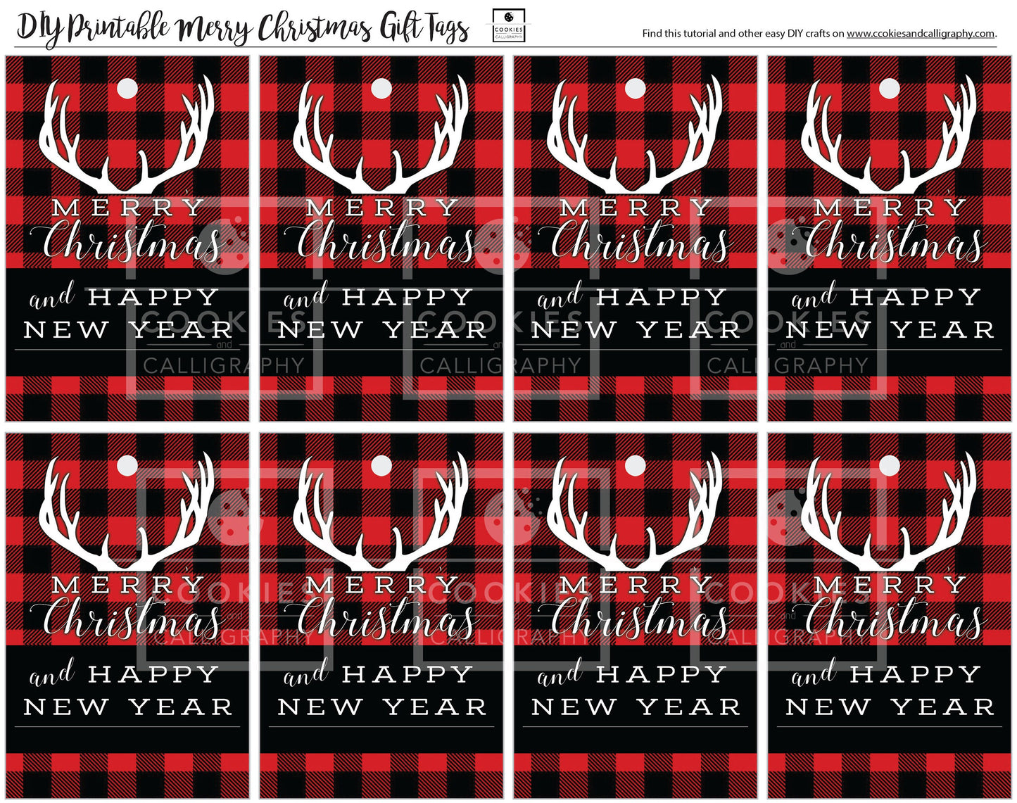 Merry Christmas Plaid Reindeer Antler Gift Tag | Printable Gift Tag