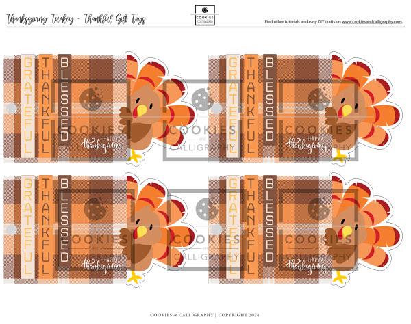 Happy Thanksgiving Turkey Gift Tag | Thankful Grateful Blessed Thanksgiving Gift Tag | Printable Gift Tag