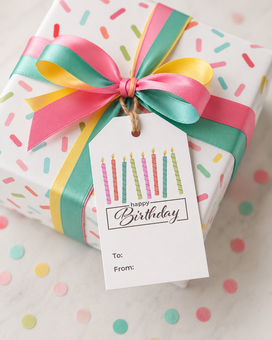 Editable Birthday Gift Tags Template | Colorful Candle Printable Gift Tags | Edit in Canva
