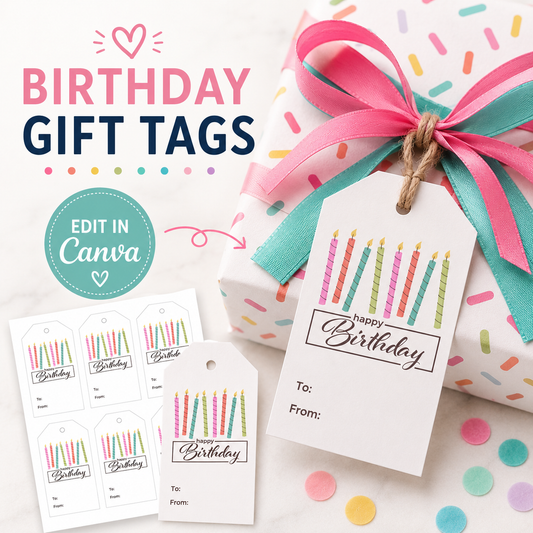 Editable Birthday Gift Tags Template | Colorful Candle Printable Gift Tags | Edit in Canva