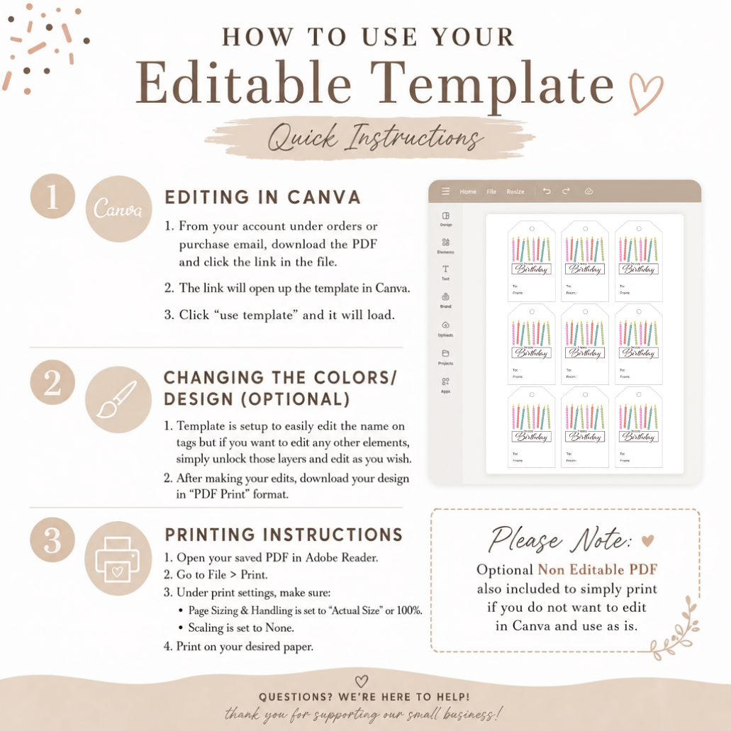 Editable Birthday Gift Tags Template | Colorful Candle Printable Gift Tags | Edit in Canva