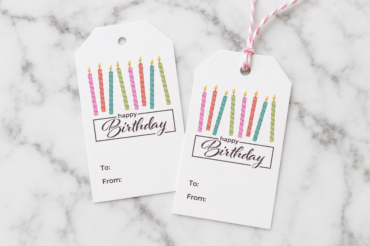 Editable Birthday Gift Tags Template | Colorful Candle Printable Gift Tags | Edit in Canva