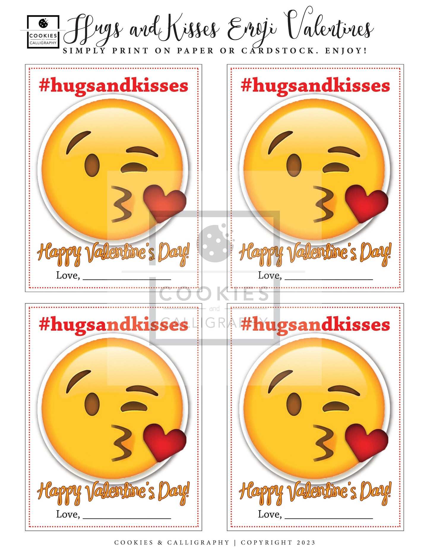 Valentine's Day Emoji #iheartyou & #hugsandkisses Gift Tags | Printable Gift Tag
