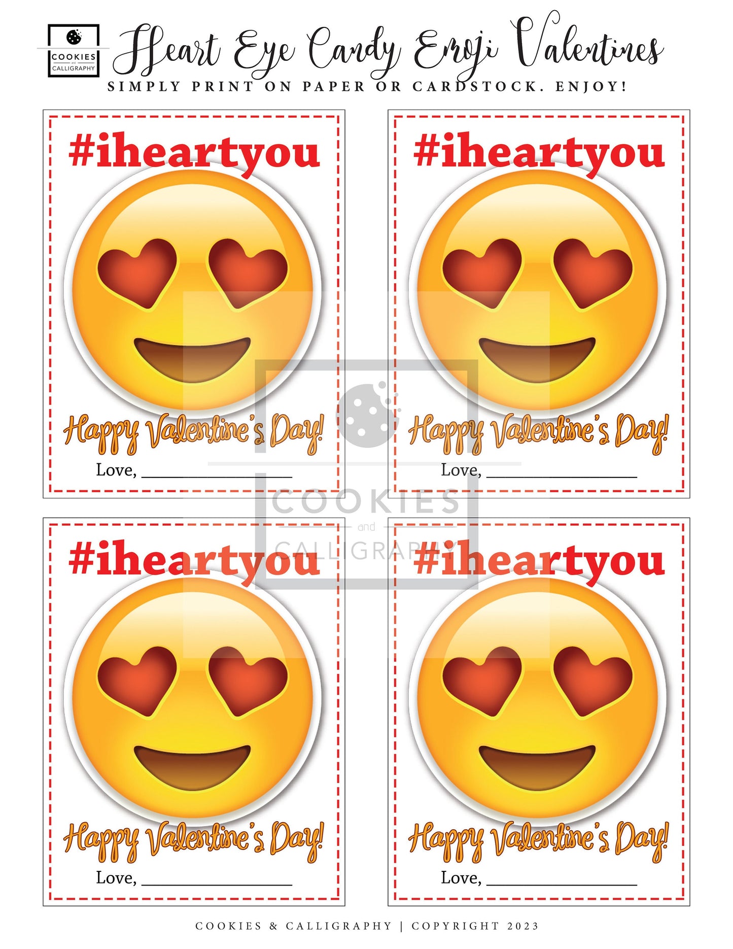 Valentine's Day Emoji #iheartyou & #hugsandkisses Gift Tags | Printable Gift Tag