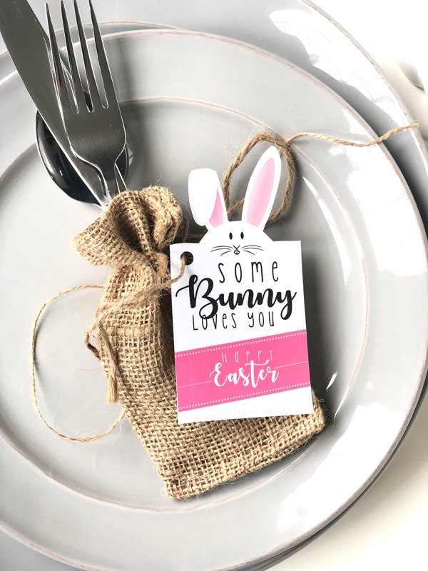 Happy Easter Bunny Shaped Gift Tags | Some Bunny Loves You | Printable Gift Tag
