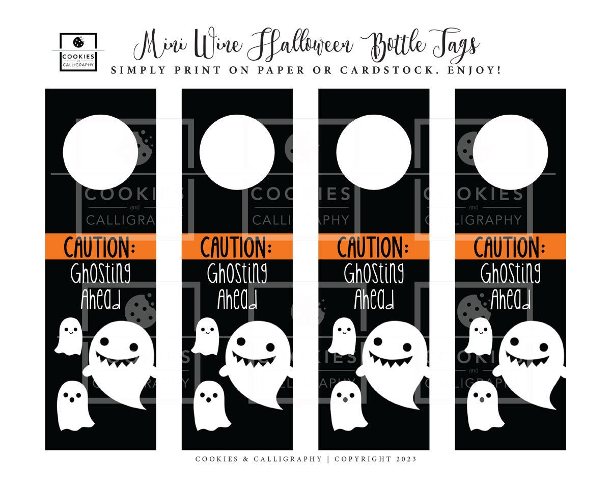 Happy Halloween Mini Wine Champagne Bottle Tags | Witches and Ghost Halloween Bottle Tags | Printable Gift Tag