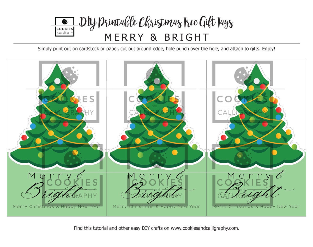 Merry & Bright Christmas Tree Gift Tag | Tree Shaped Gift Tag | Printable Gift Tag
