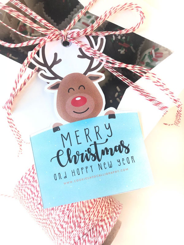 Merry Christmas Rudolph Reindeer Gift Tag | Reindeer Shaped Gift Tag | Printable Gift Tag