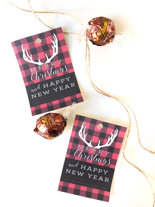 Merry Christmas Plaid Reindeer Antler Gift Tag | Printable Gift Tag