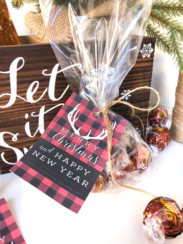 Merry Christmas Plaid Reindeer Antler Gift Tag | Printable Gift Tag