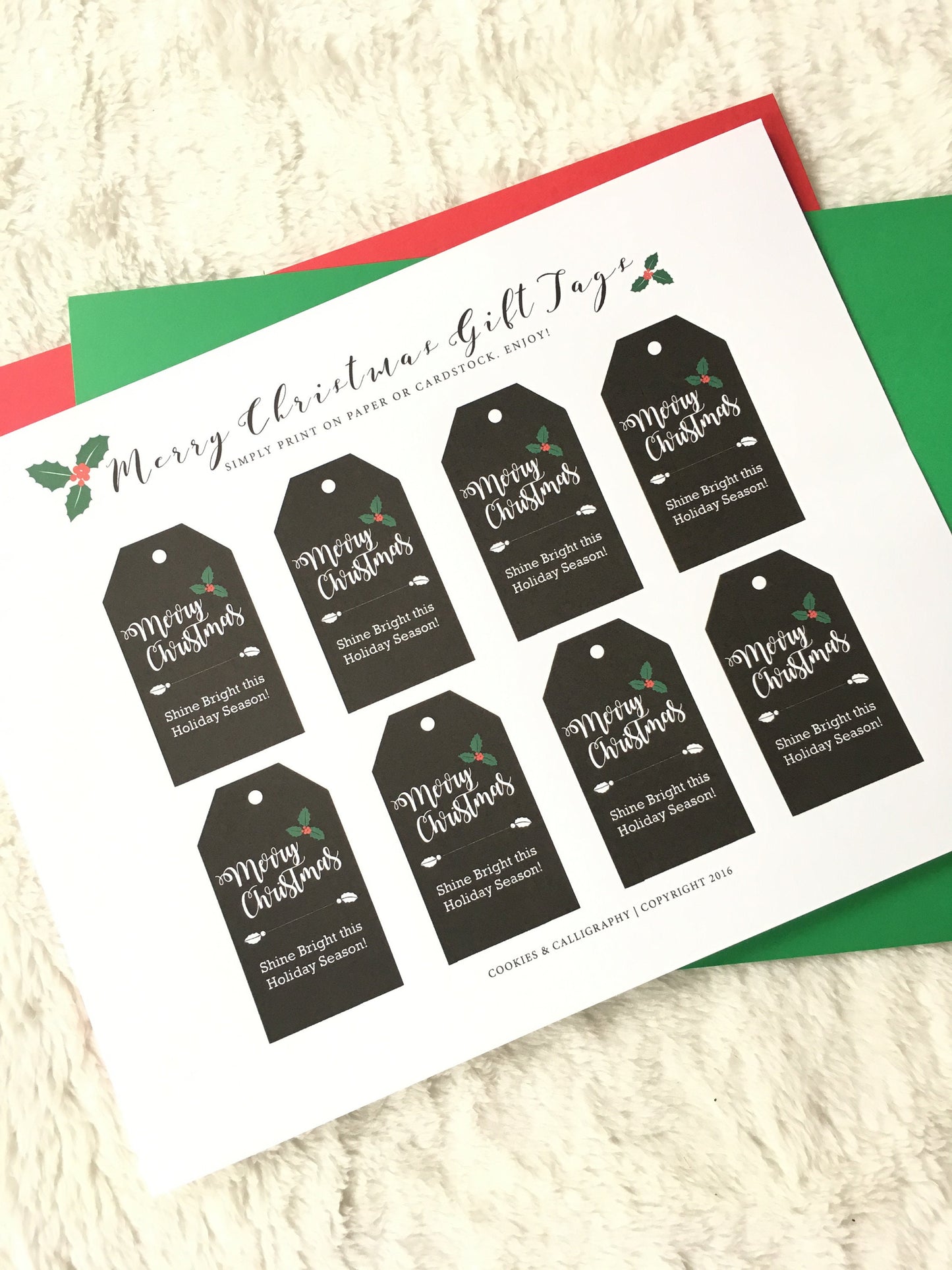 Merry Christmas Holly Gift Tag | Shine Bright Gift Tag | Printable Gift Tag