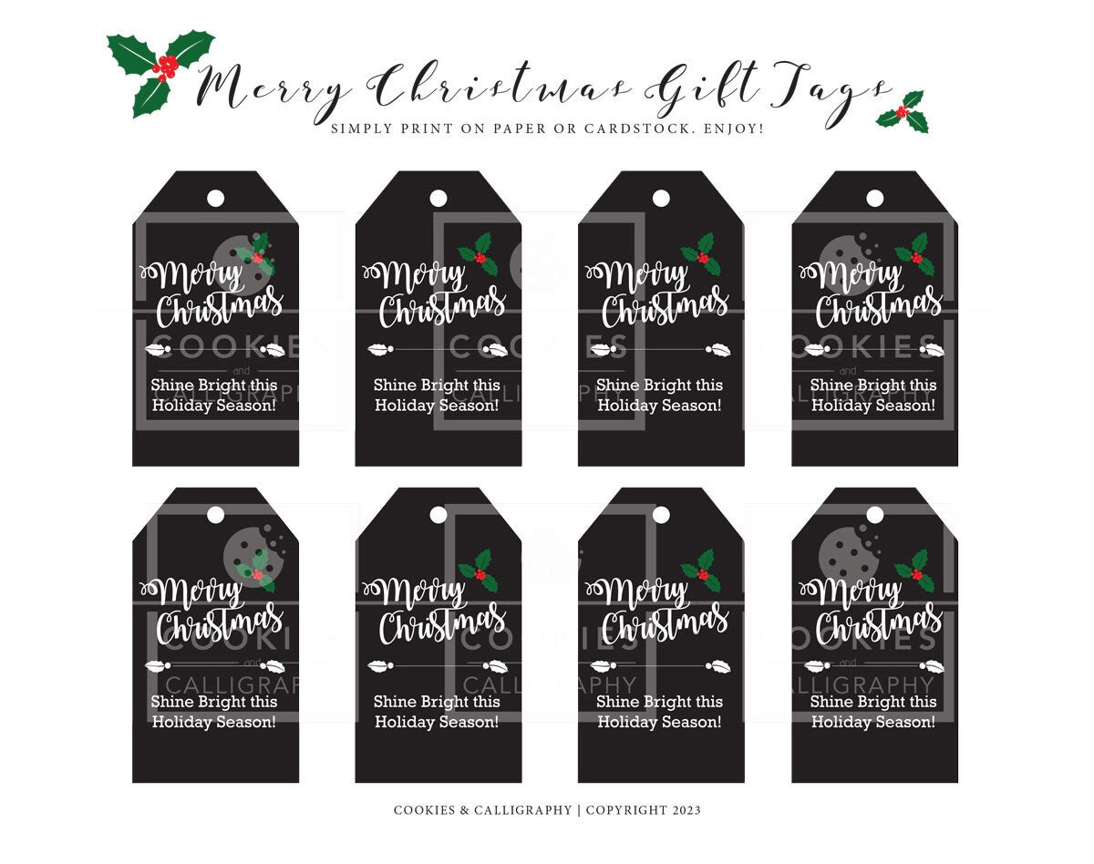 Merry Christmas Holly Gift Tag | Shine Bright Gift Tag | Printable Gift Tag