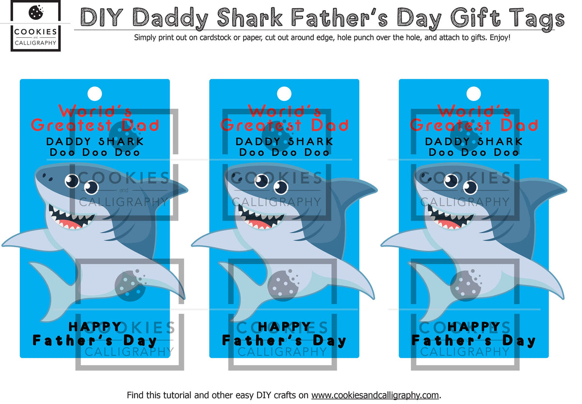 Happy Fathers Day Daddy Shark Gift Tags
