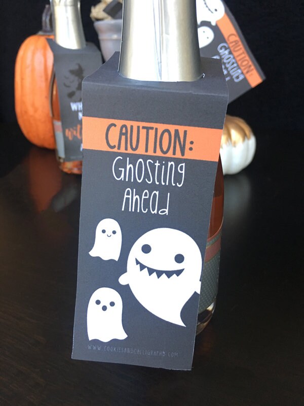 Happy Halloween Mini Wine Champagne Bottle Tags | Witches and Ghost Halloween Bottle Tags | Printable Gift Tag