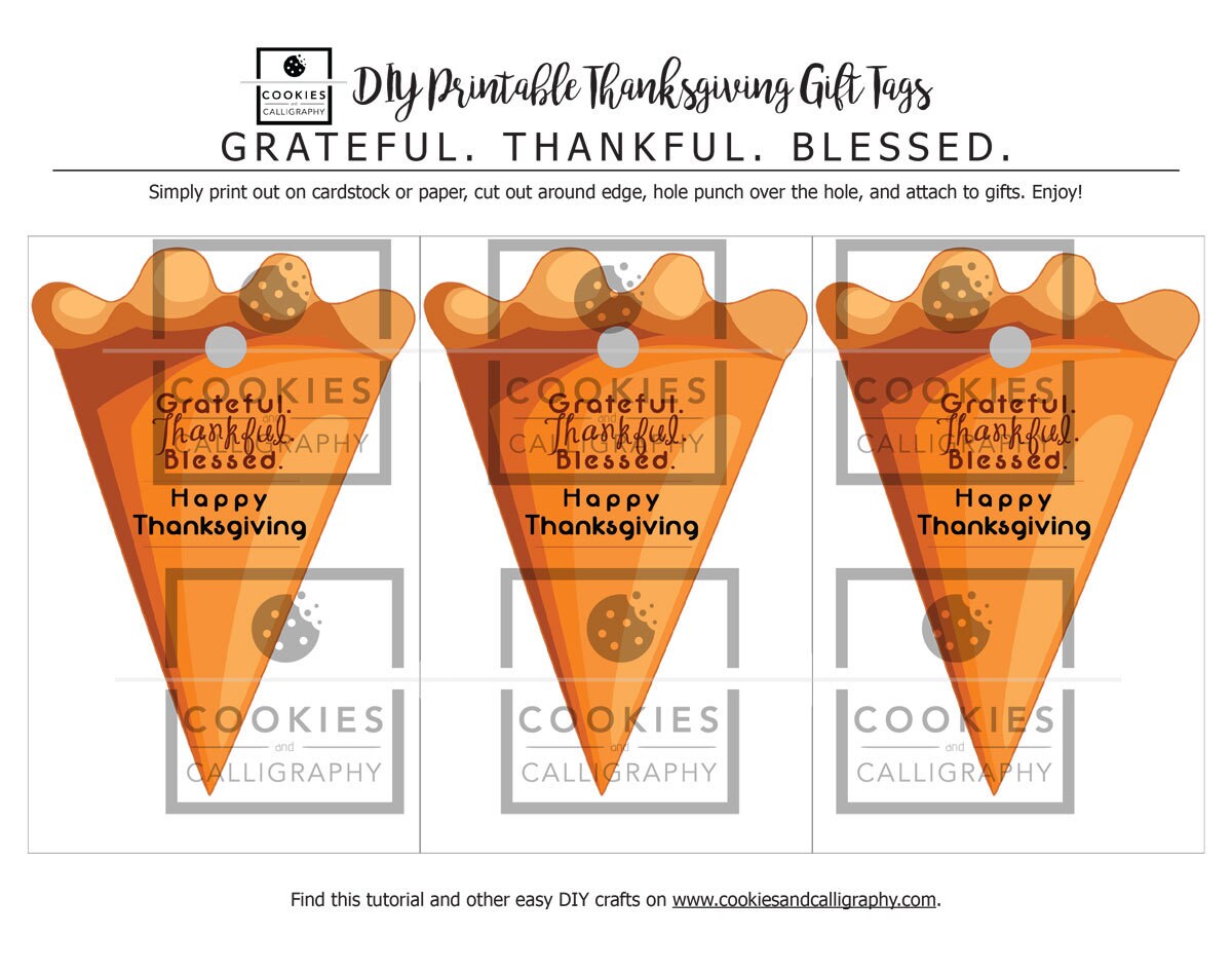 Grateful Thankful Blessed Thanksgiving Pumpkin Pie Gift Tag | Printable Gift Tag