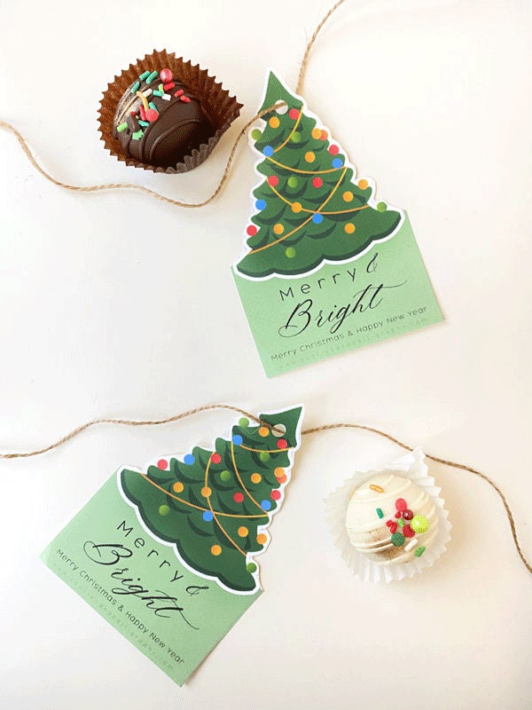 Merry & Bright Christmas Tree Gift Tag | Tree Shaped Gift Tag | Printable Gift Tag