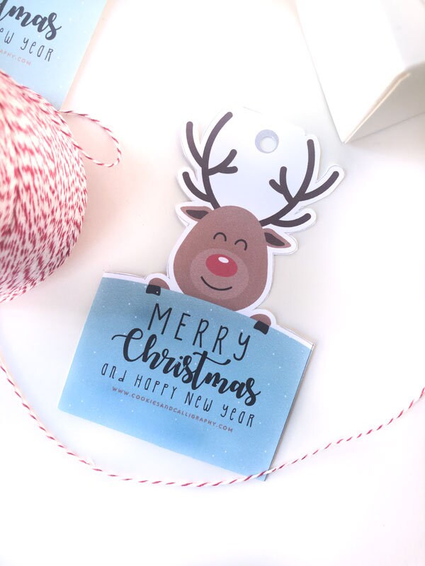 Merry Christmas Rudolph Reindeer Gift Tag | Reindeer Shaped Gift Tag | Printable Gift Tag