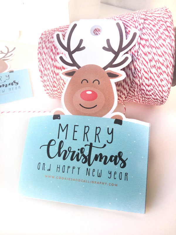 Merry Christmas Rudolph Reindeer Gift Tag | Reindeer Shaped Gift Tag | Printable Gift Tag