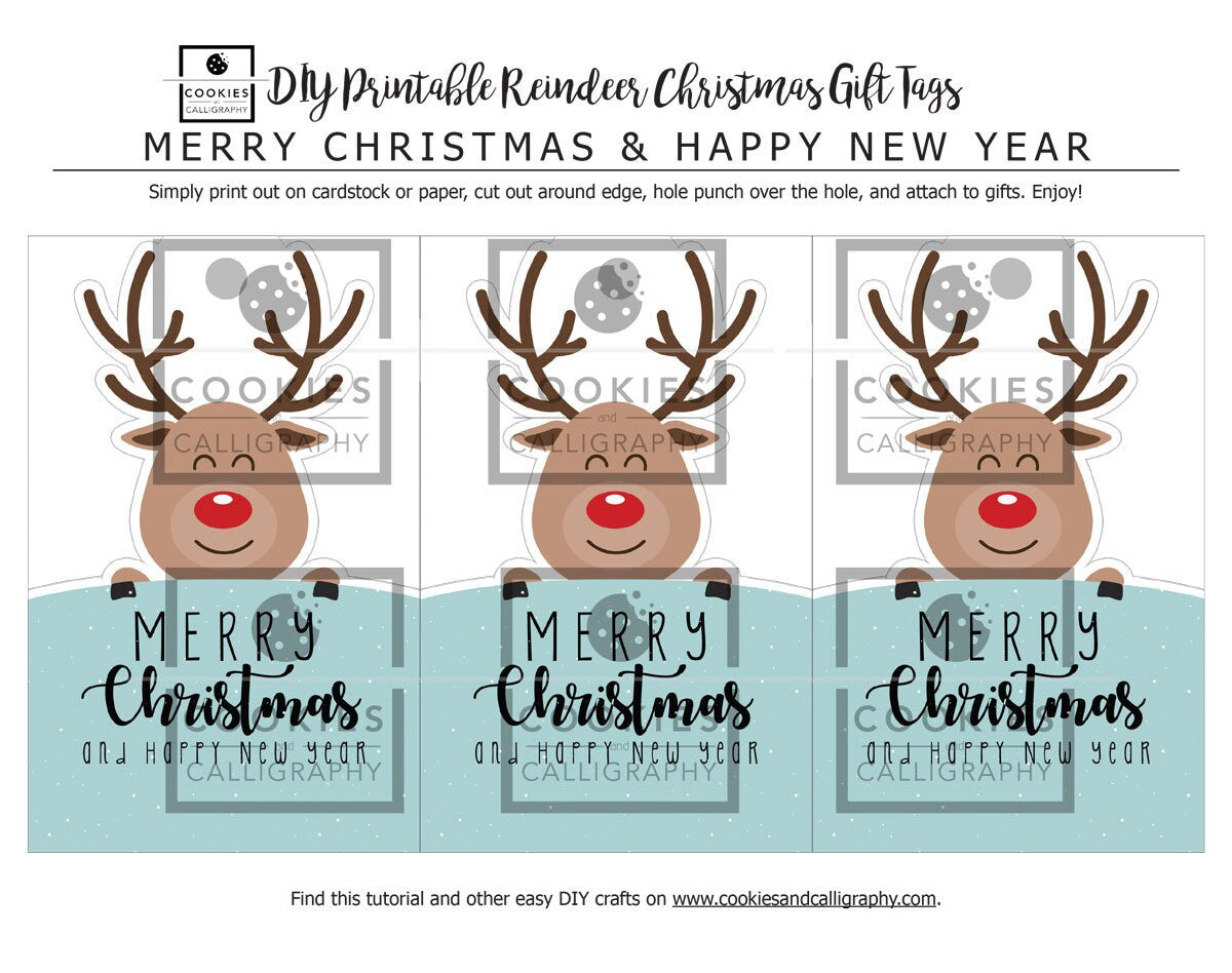 Merry Christmas Rudolph Reindeer Gift Tag | Reindeer Shaped Gift Tag | Printable Gift Tag