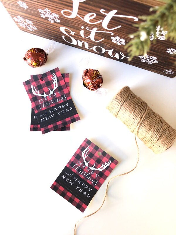 Merry Christmas Plaid Reindeer Antler Gift Tag | Printable Gift Tag