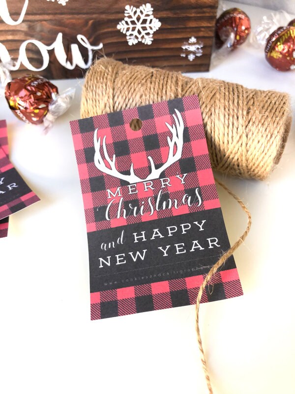 Merry Christmas Plaid Reindeer Antler Gift Tag | Printable Gift Tag