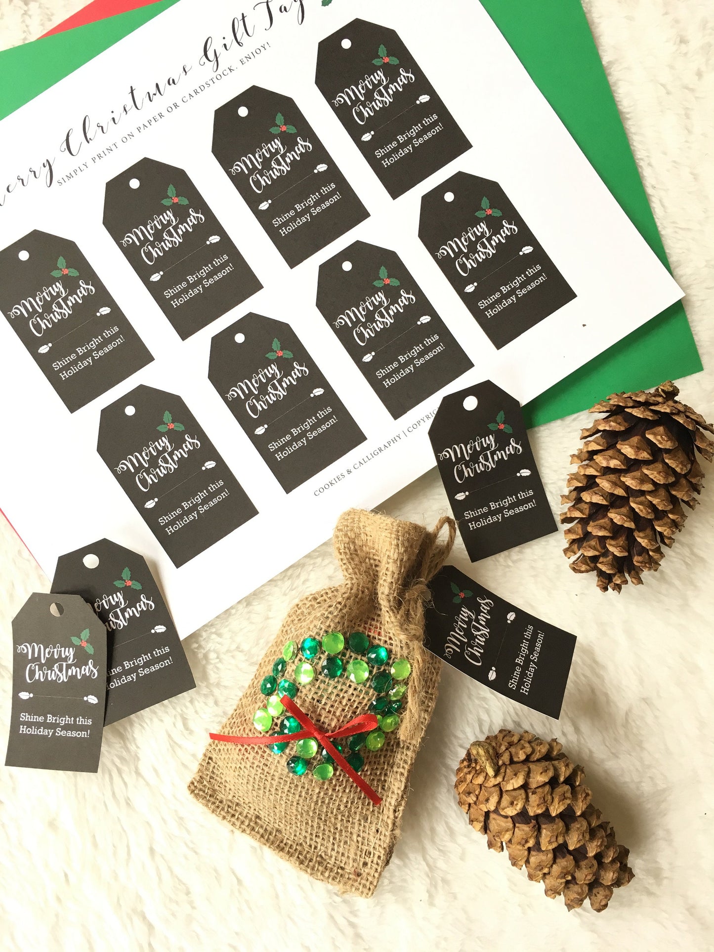 Merry Christmas Holly Gift Tag | Shine Bright Gift Tag | Printable Gift Tag