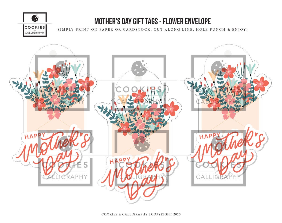 Happy Mother's Day Flower Envelope Gift Tags