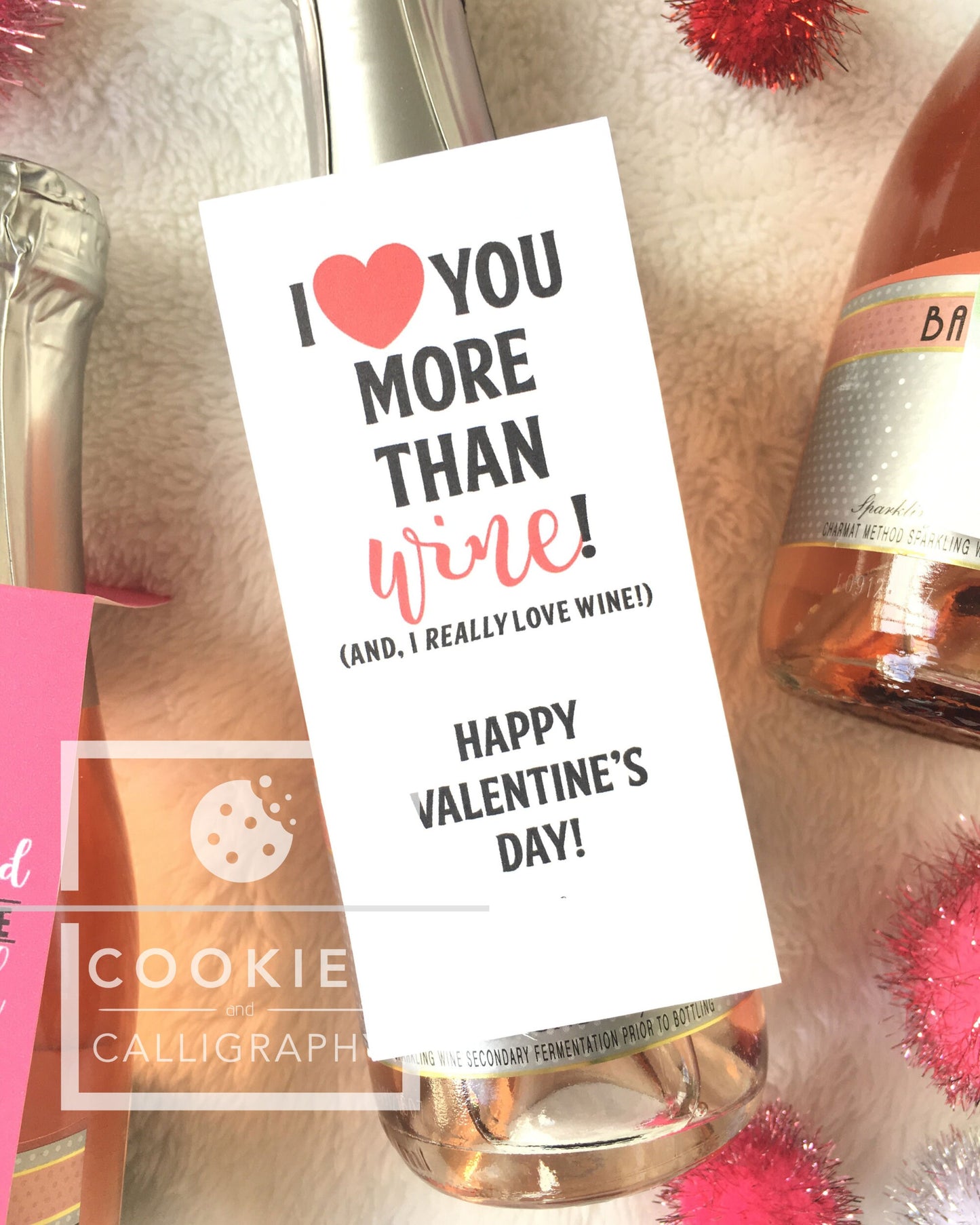 Valentine's Day Mini Wine Champagne Bottle Tags | Roses Conversation Heart VDay Bottle Tags | Printable Gift Tag