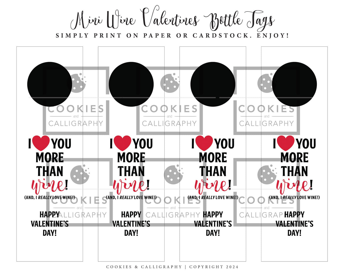 Valentine's Day Mini Wine Champagne Bottle Tags | Roses Conversation Heart VDay Bottle Tags | Printable Gift Tag
