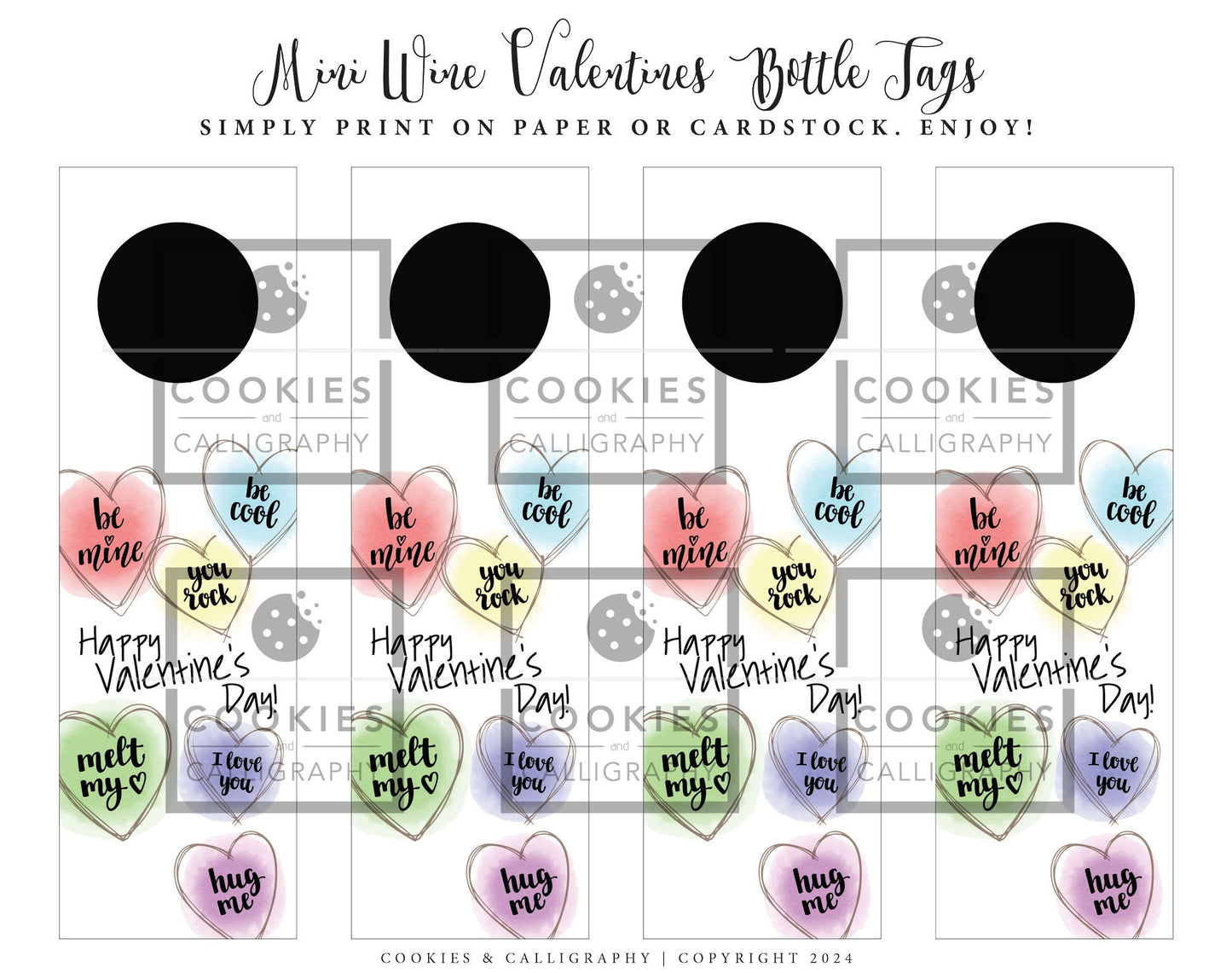 Valentine's Day Mini Wine Champagne Bottle Tags | Roses Conversation Heart VDay Bottle Tags | Printable Gift Tag