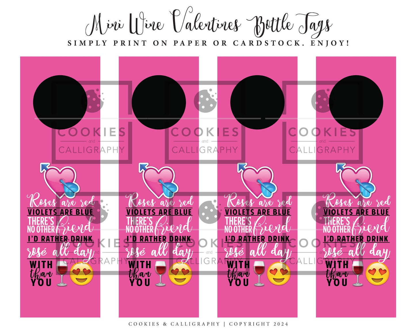 Valentine's Day Mini Wine Champagne Bottle Tags | Roses Conversation Heart VDay Bottle Tags | Printable Gift Tag