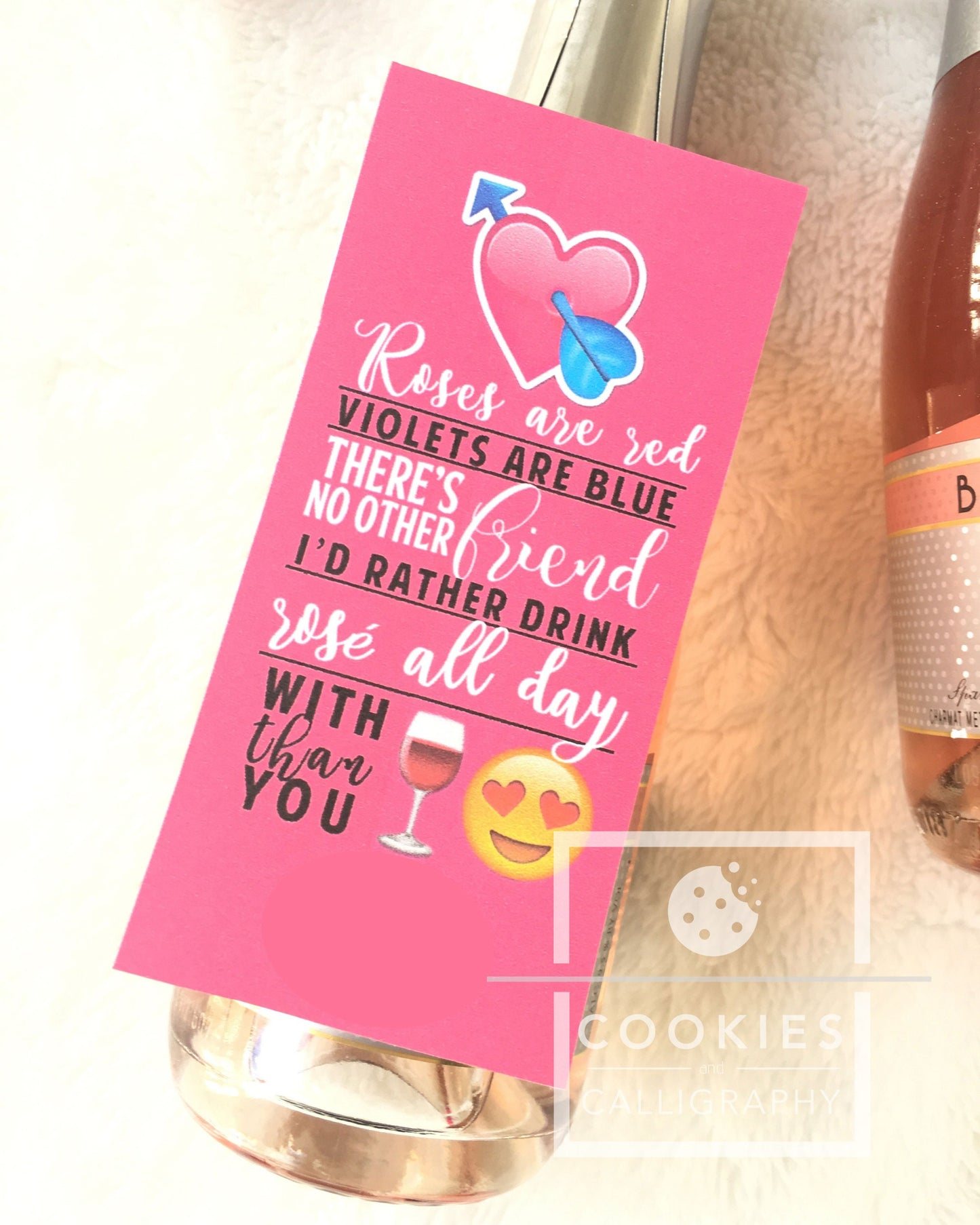 Valentine's Day Mini Wine Champagne Bottle Tags | Roses Conversation Heart VDay Bottle Tags | Printable Gift Tag