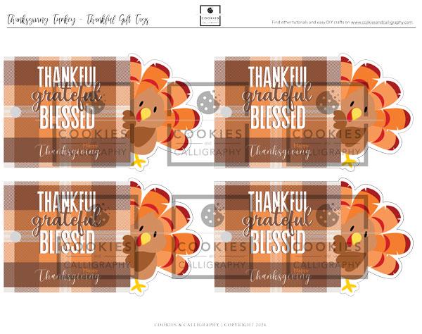 Happy Thanksgiving Turkey Gift Tag | Thankful Grateful Blessed Thanksgiving Gift Tag | Printable Gift Tag