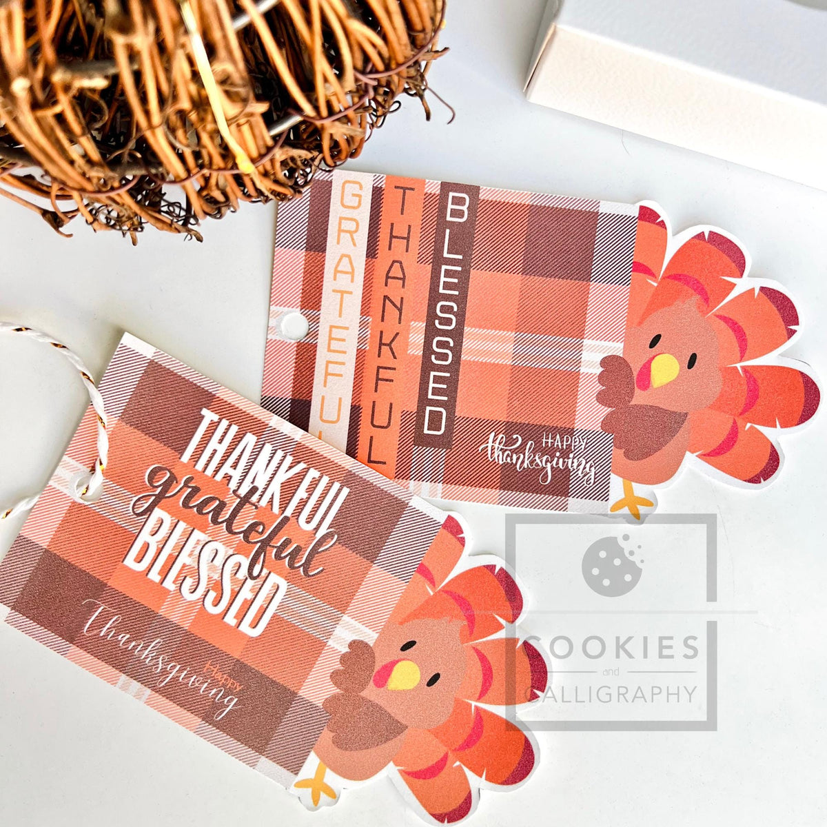 Happy Thanksgiving Turkey Gift Tag | Thankful Grateful Blessed Thanksgiving Gift Tag | Printable Gift Tag