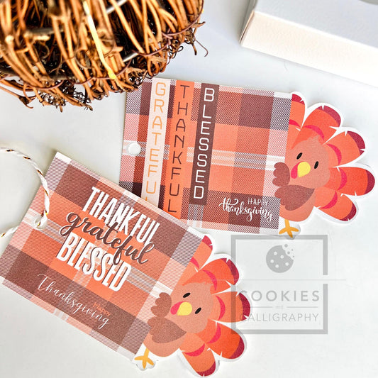 Happy Thanksgiving Turkey Gift Tag | Thankful Grateful Blessed Thanksgiving Gift Tag | Printable Gift Tag