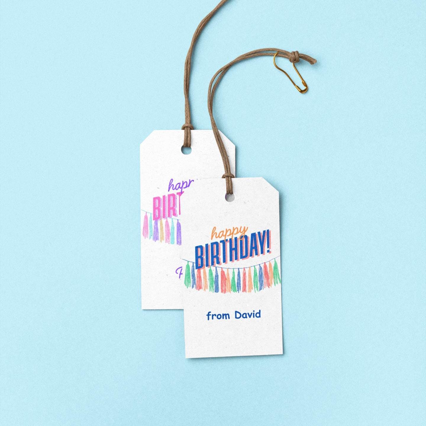 Editable Happy Birthday Streamer Gift Tags Template | Colorful Printable Birthday Favor Tags | Personalized Canva Gift Tag